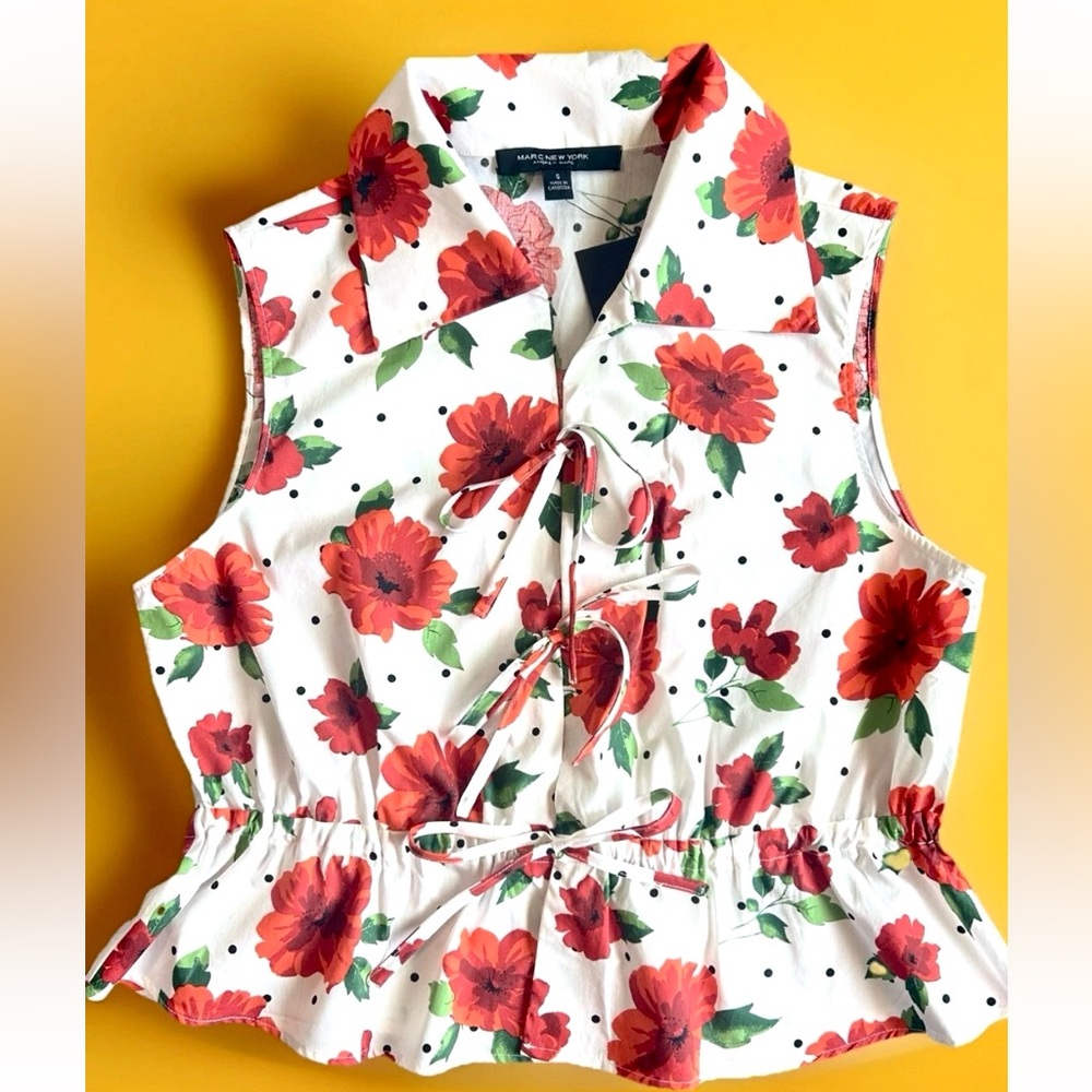 SALE! Marc New York Women’s White Orange Floral Blouse Tie Front Medium